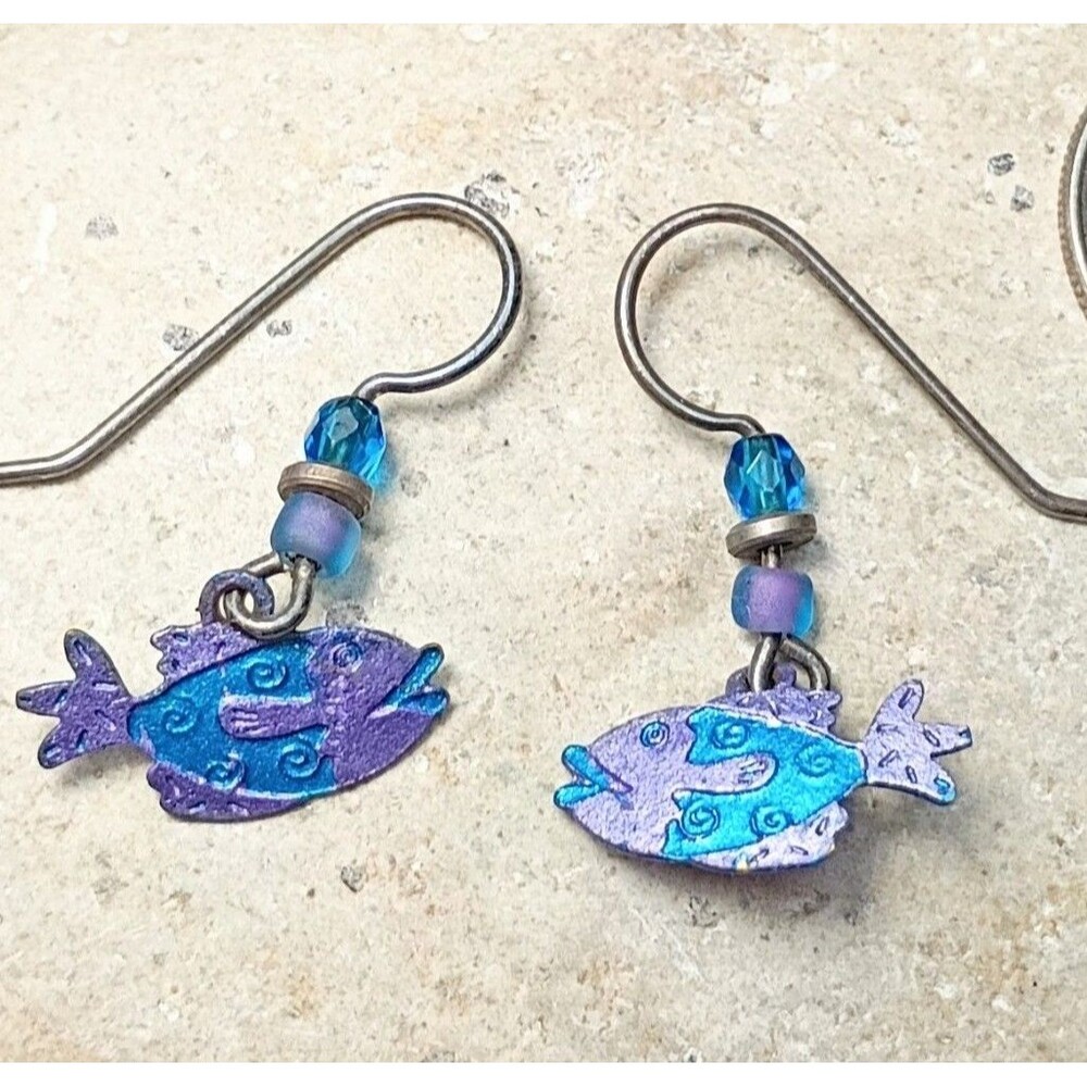 Holly Yashi Sterling Silver Niobium Fish Earrings Glass Beaded